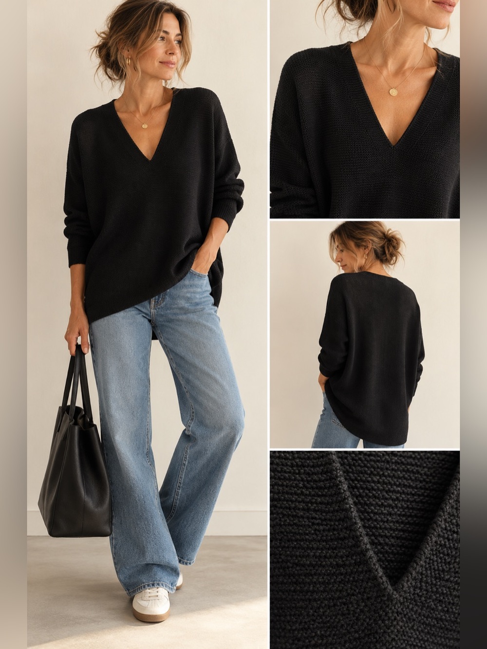Uniqlo Women’s XL Black V-Neck Oversized Knit Sweater Dolman High Low Hem - Picture 10 of 10